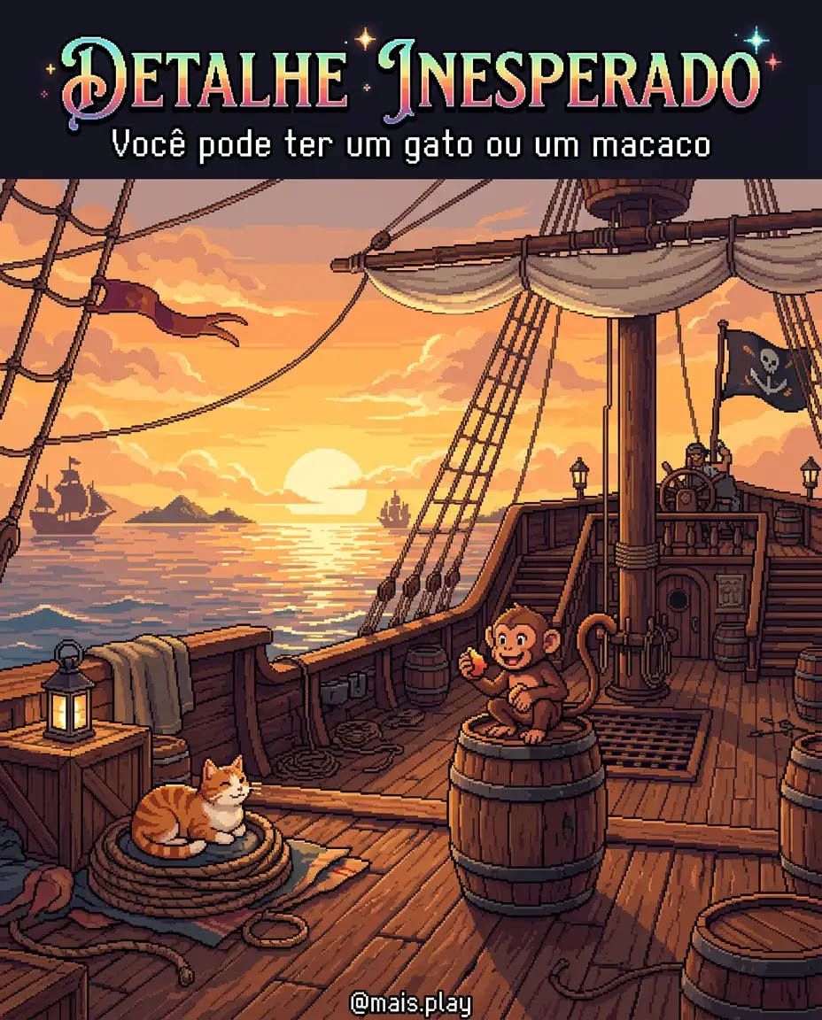 Macaco e gato em navio pirata ao lado da tripulação em Black Flag