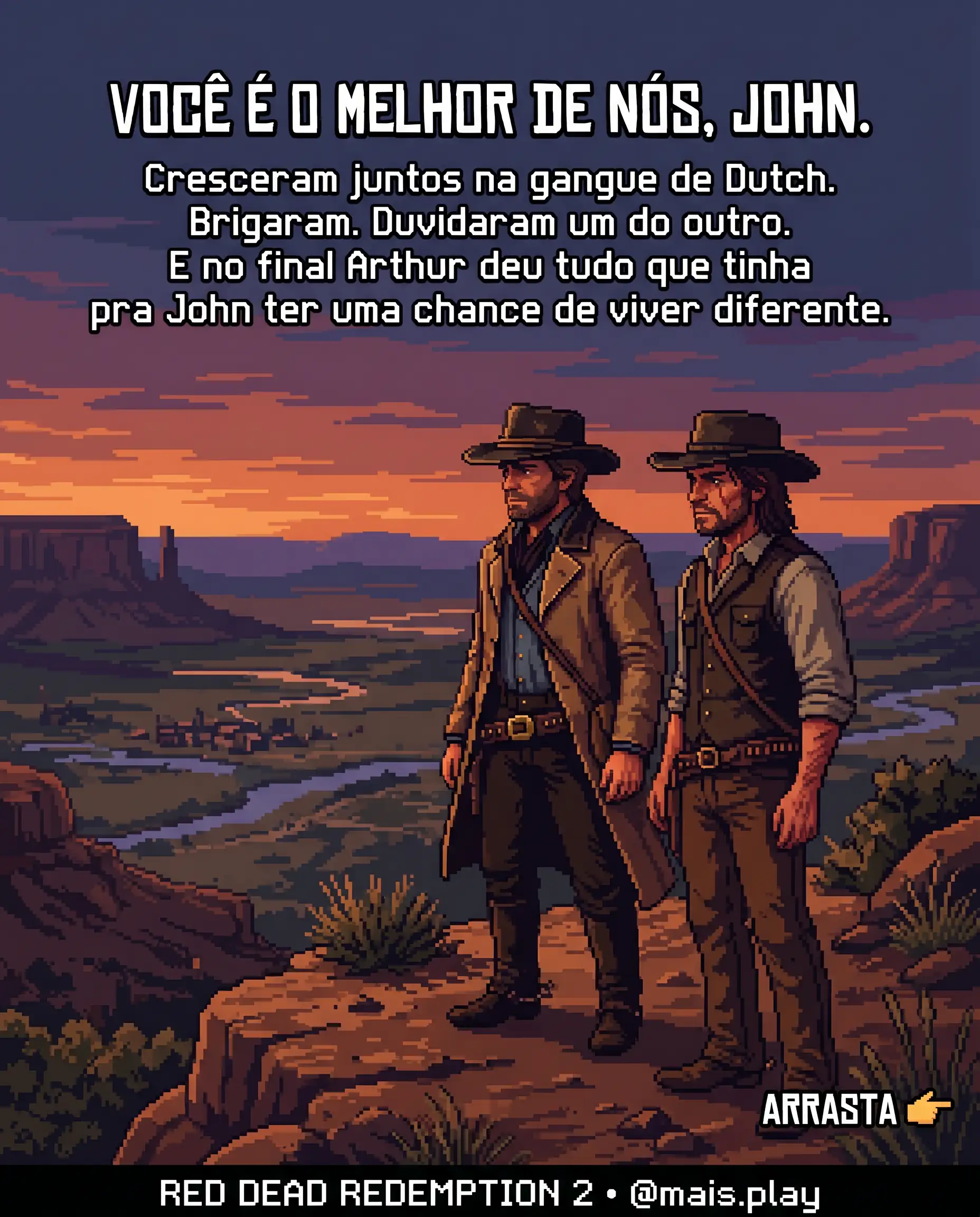 Arthur Morgan e John Marston em pixel art estilo JRPG — Red Dead Redemption 2, a amizade mais cara da história dos games