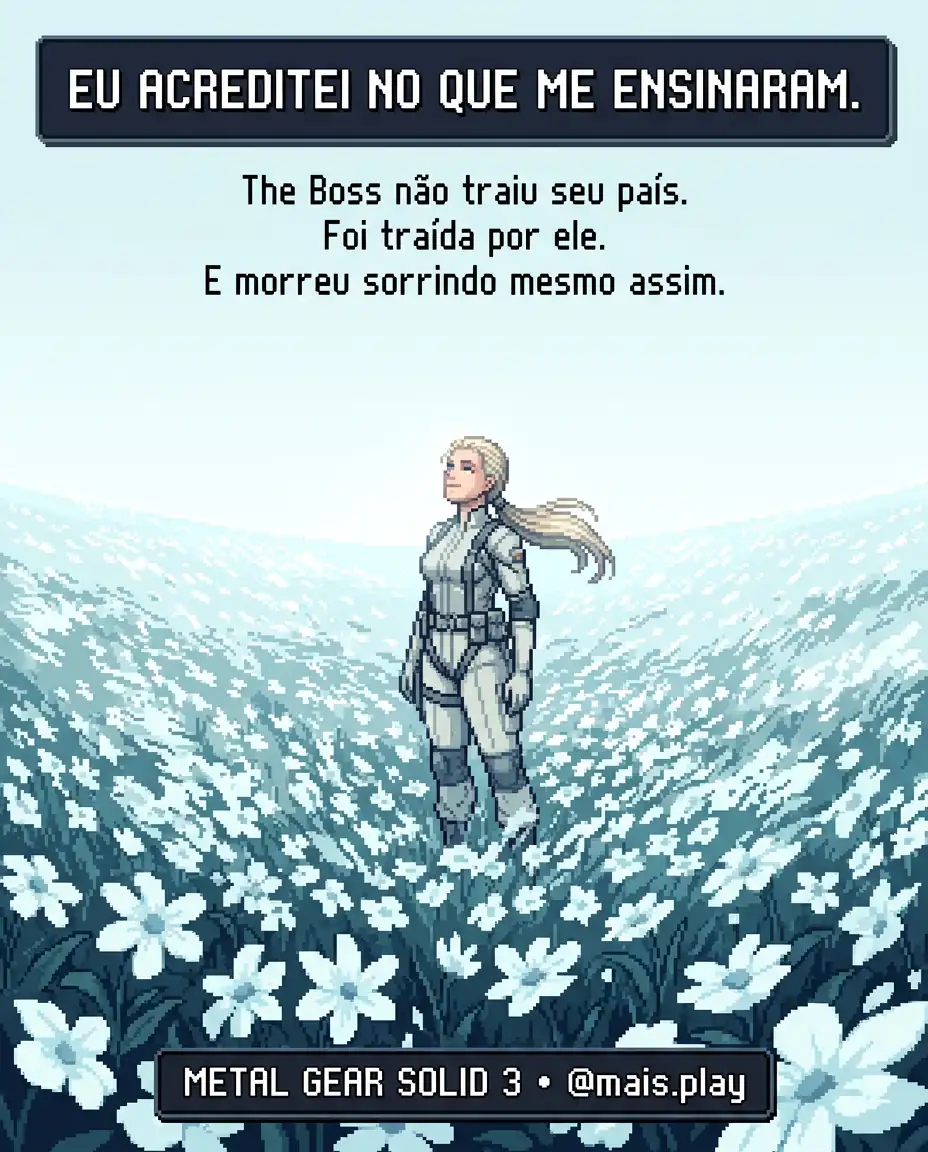 The Boss em pixel art estilo JRPG — Metal Gear Solid 3, soldada traída pelo próprio país que jurou proteger