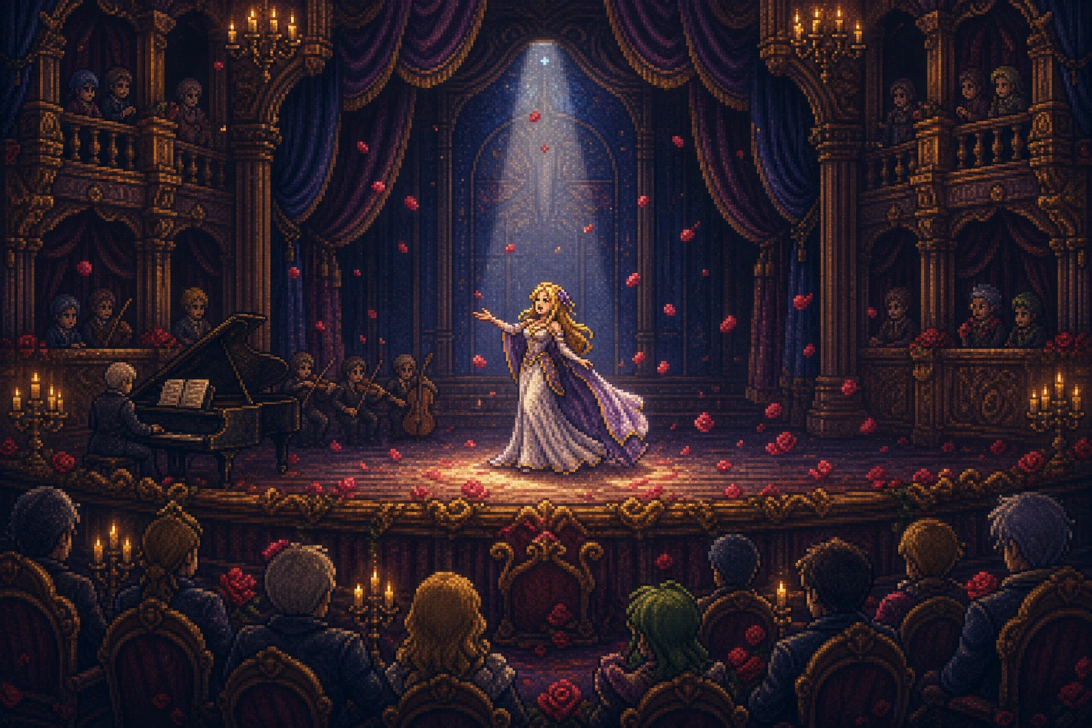 Celes cantando a ária da ópera em Final Fantasy VI em cena histórica dos games Celes cantando a ária da ópera em Final Fantasy VI em cena histórica dos games