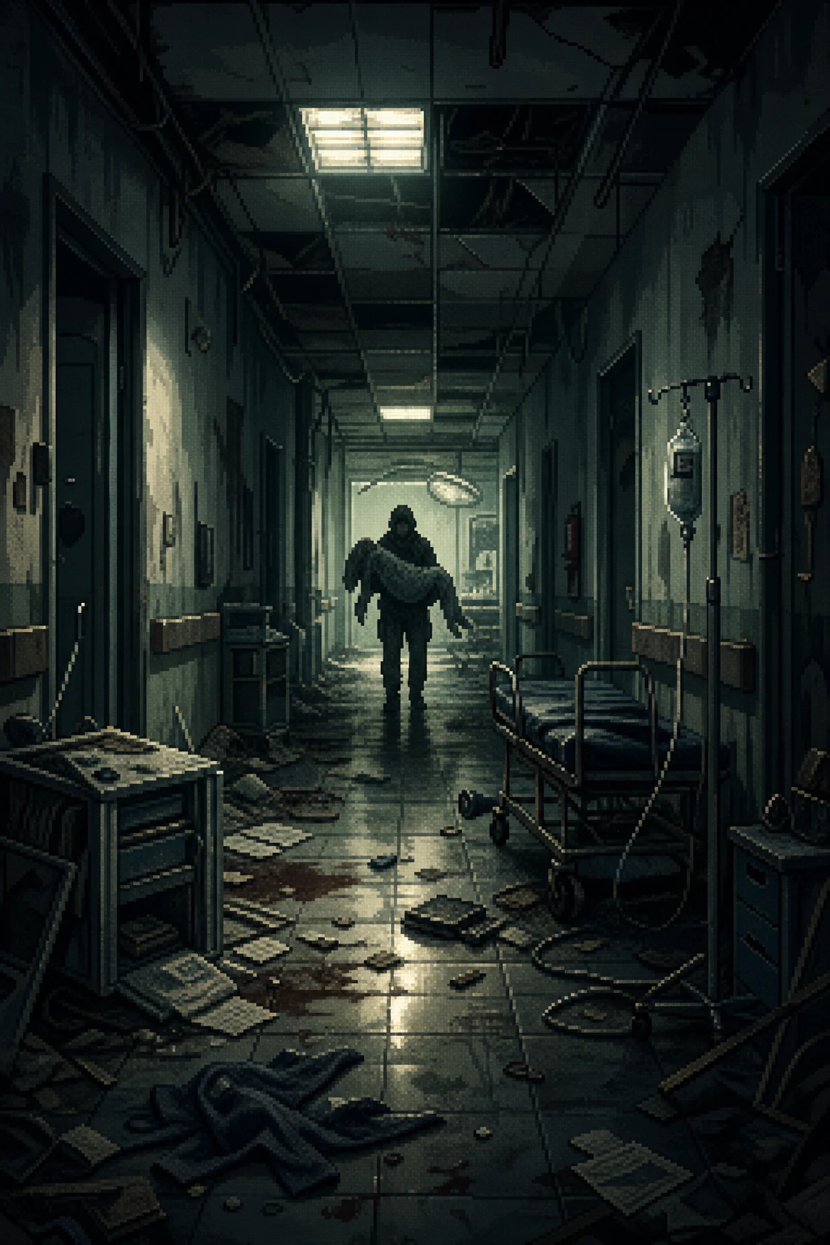 Corredor do hospital dos Vagalumes durante o massacre de Joel
