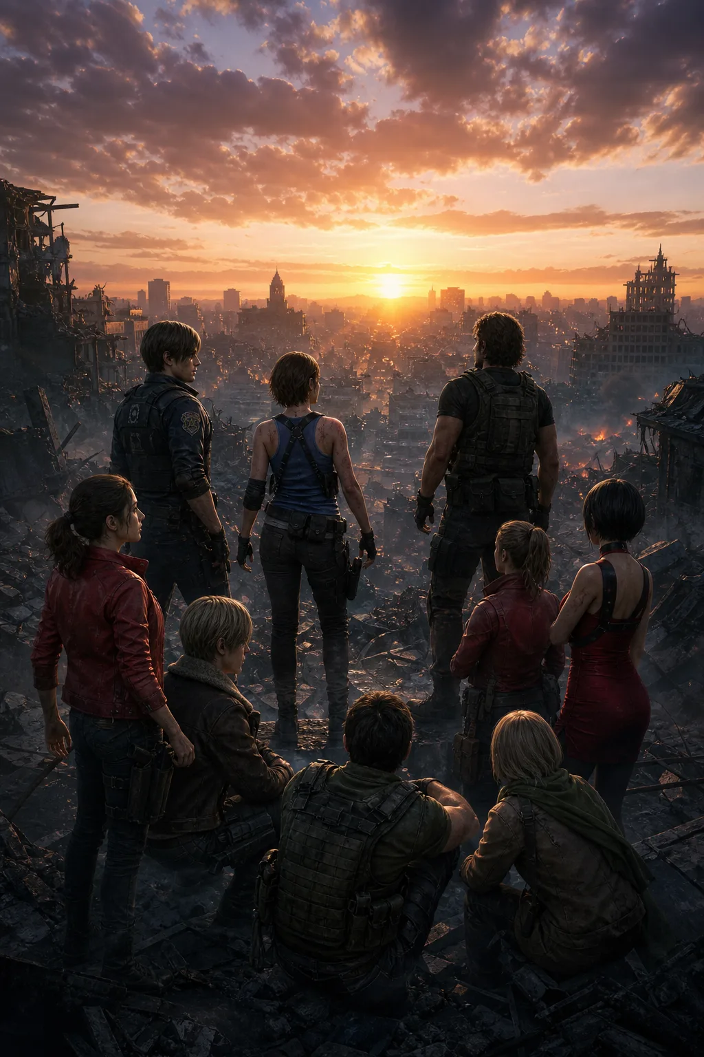 Capa final com os sobreviventes de Resident Evil representando coragem e esperança