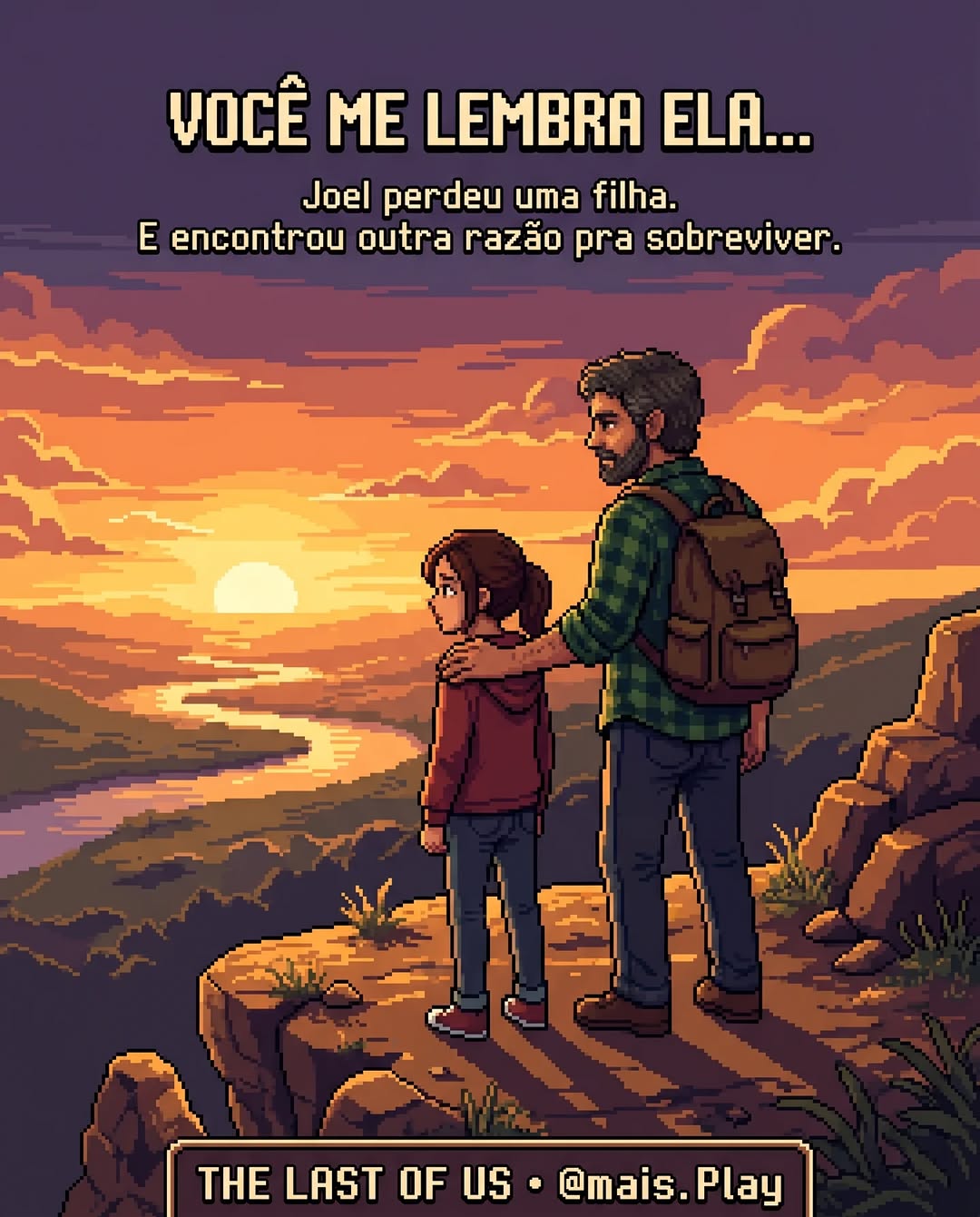 Joel e Ellie em pixel art estilo JRPG — The Last of Us, vínculo de pai e filha nos games