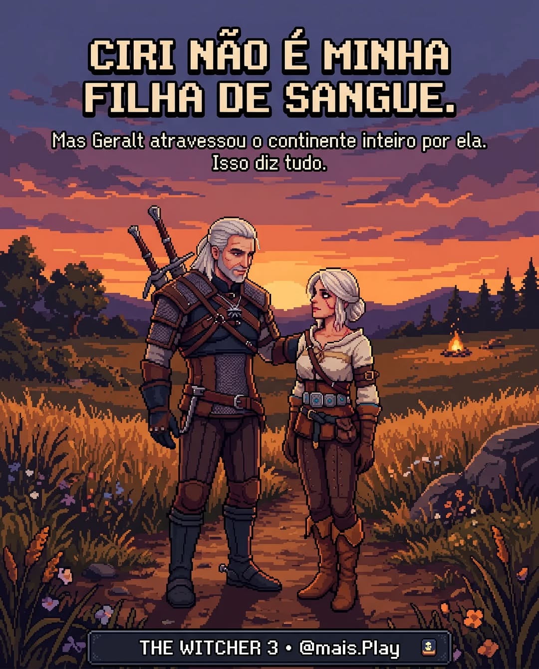 Geralt e Ciri em pixel art estilo Sea of Stars — The Witcher 3, amor paternal além do sangue nos games