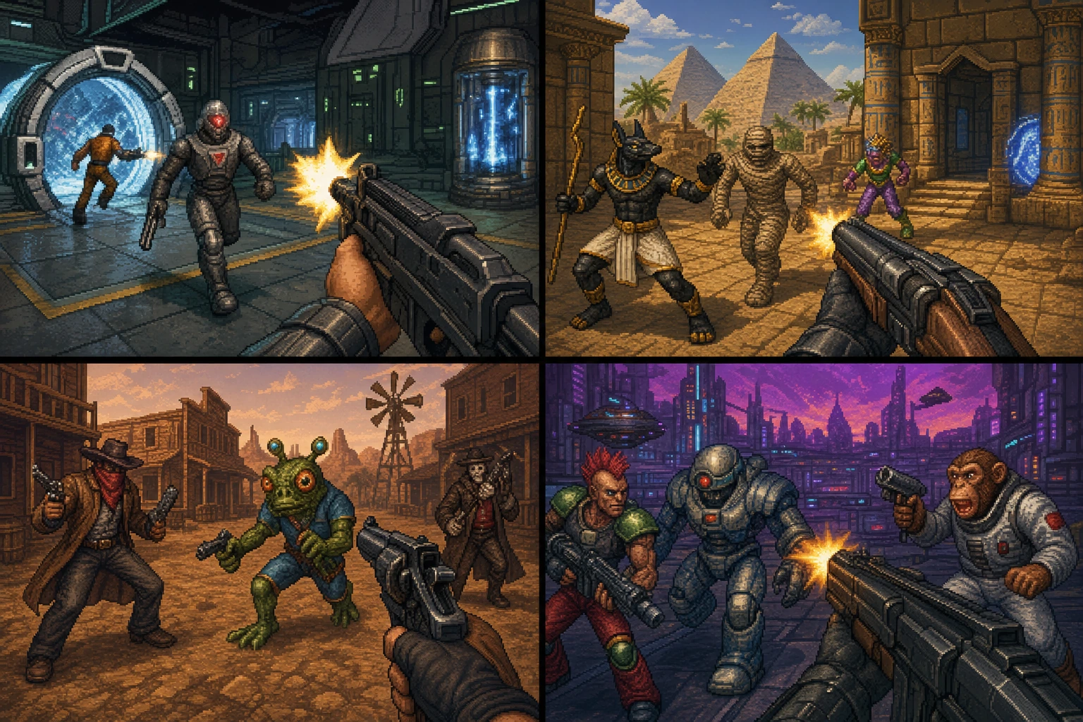 TimeSplitters com sua mistura bizarra de épocas e personagens em modo multiplayer de tela dividida TimeSplitters com sua mistura bizarra de épocas e personagens em modo multiplayer de tela dividida