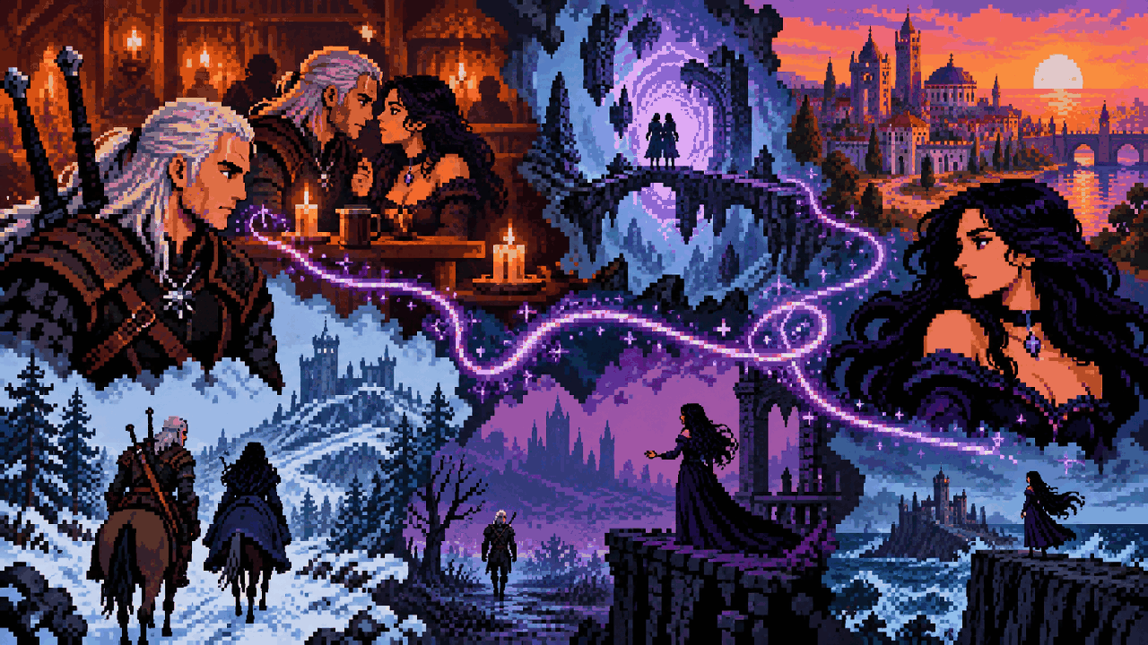 Memórias de Geralt e Yennefer antes de The Witcher 3 ligadas por magia em pixel art