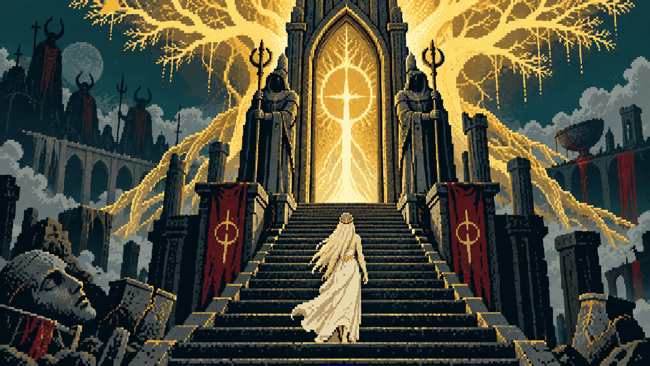 Marika ascendendo de Numen à divindade em Elden Ring