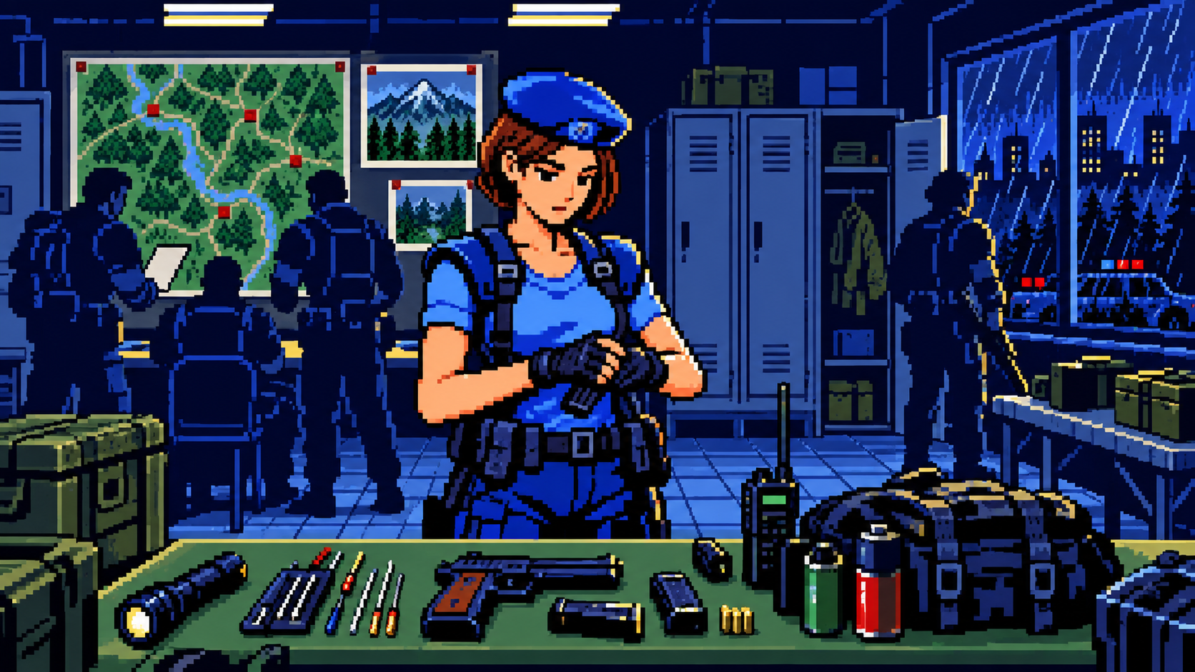 Jill Valentine se preparando como integrante da S.T.A.R.S. antes do pesadelo