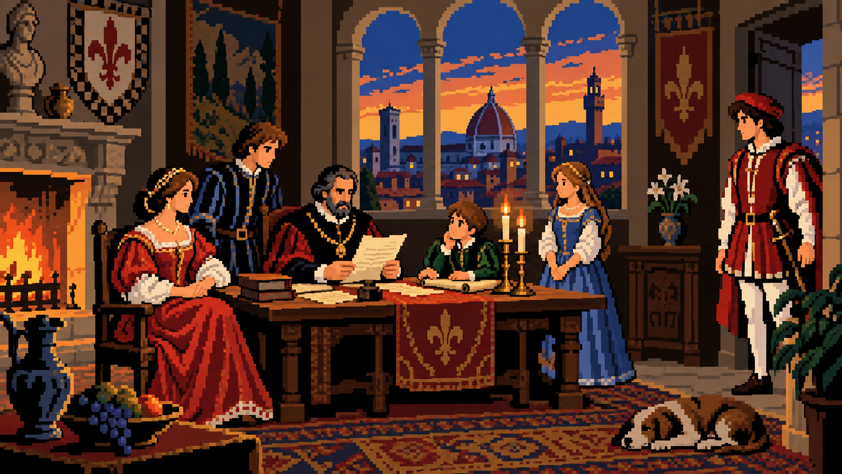 Família Auditore reunida em casa renascentista de Florença