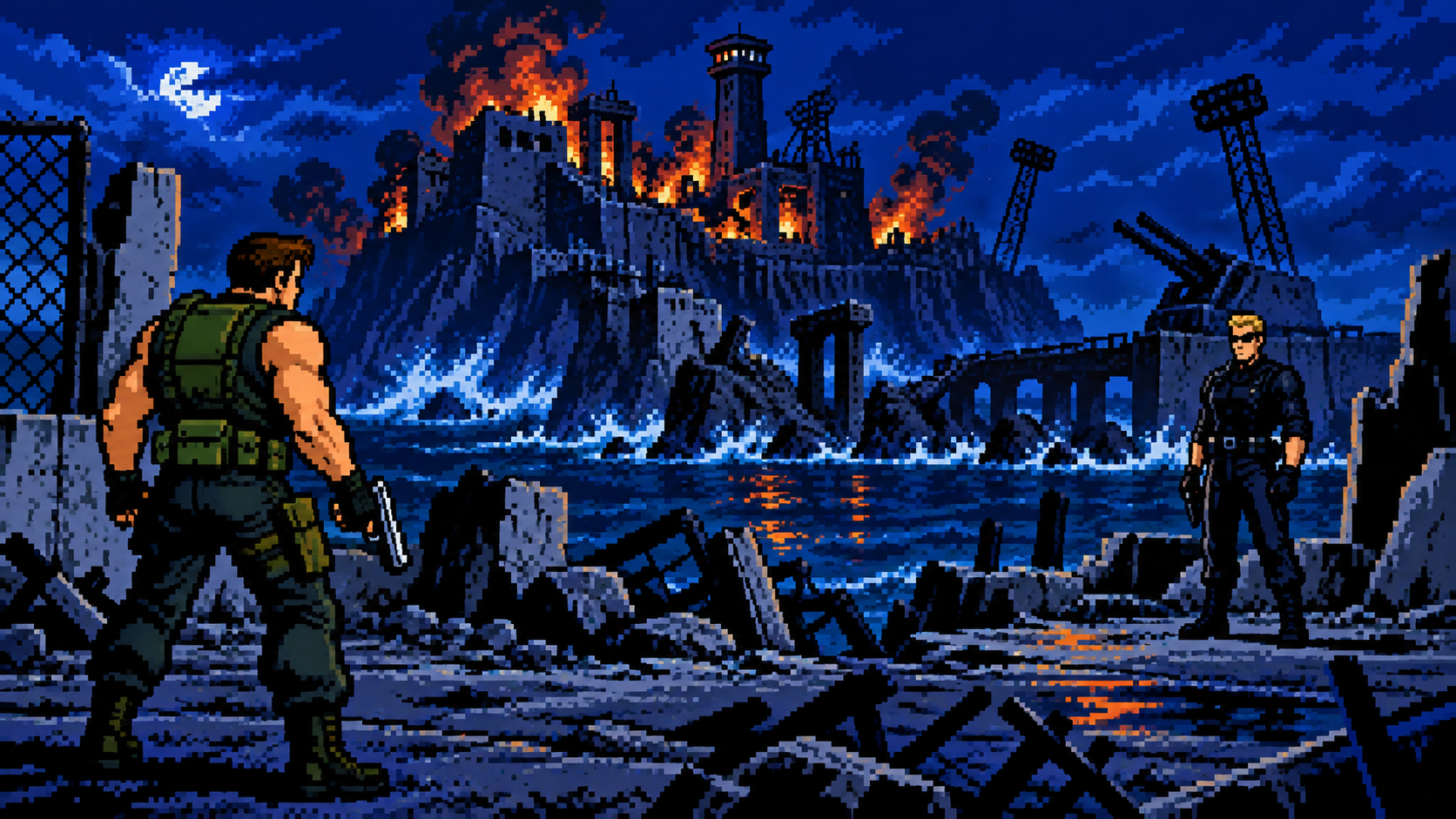 Chris encontra Wesker vivo nas ruínas de Rockfort Island