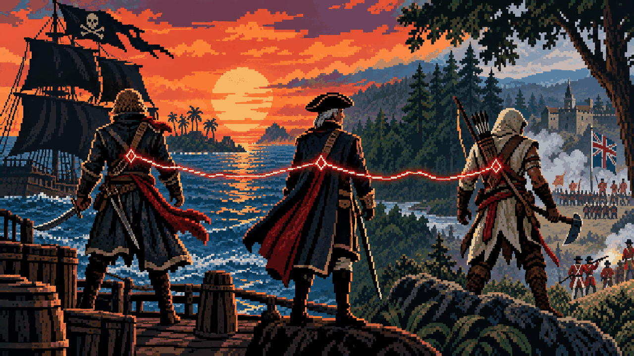 Edward, Haytham e Connor na linha do tempo de Assassin's Creed