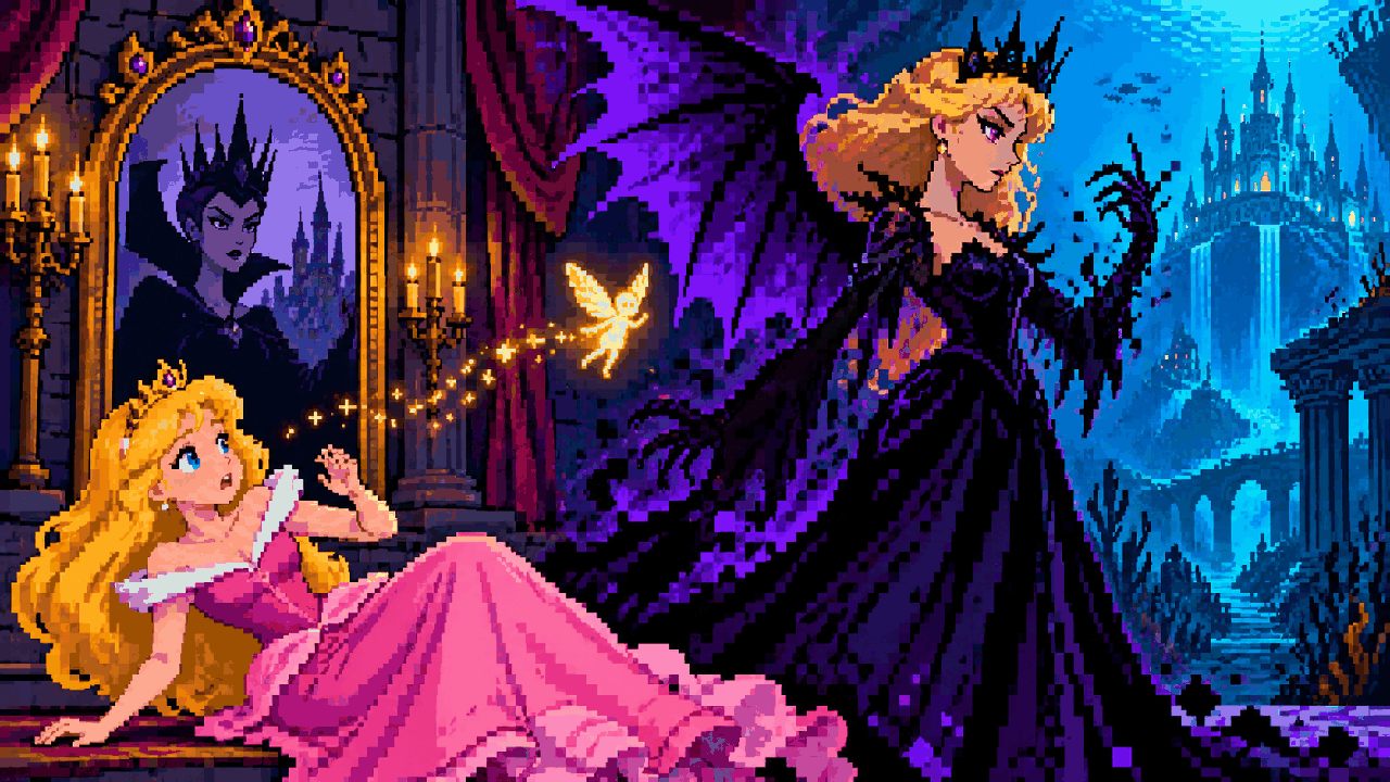 Norah revela sua natureza sombria diante de Aurora em pixel art