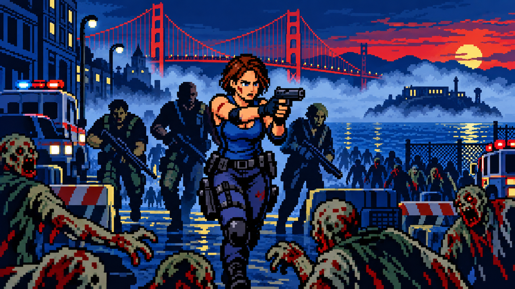 Jill de volta em ação em San Francisco durante surto zumbi em Death Island