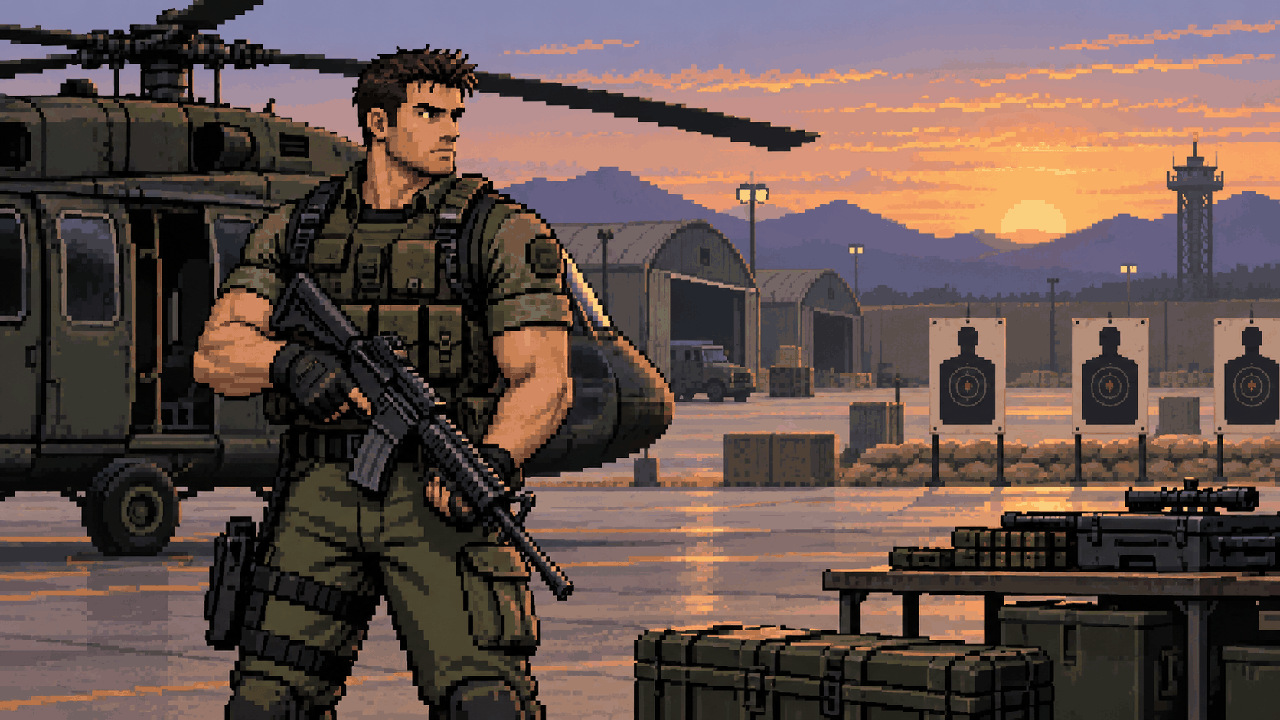 Chris Redfield em treinamento militar antes do S.T.A.R.S.