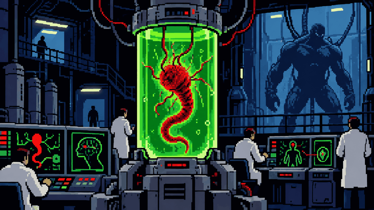 Parasita NE-alpha em tanque de laboratorio com hospedeiro ao fundo
