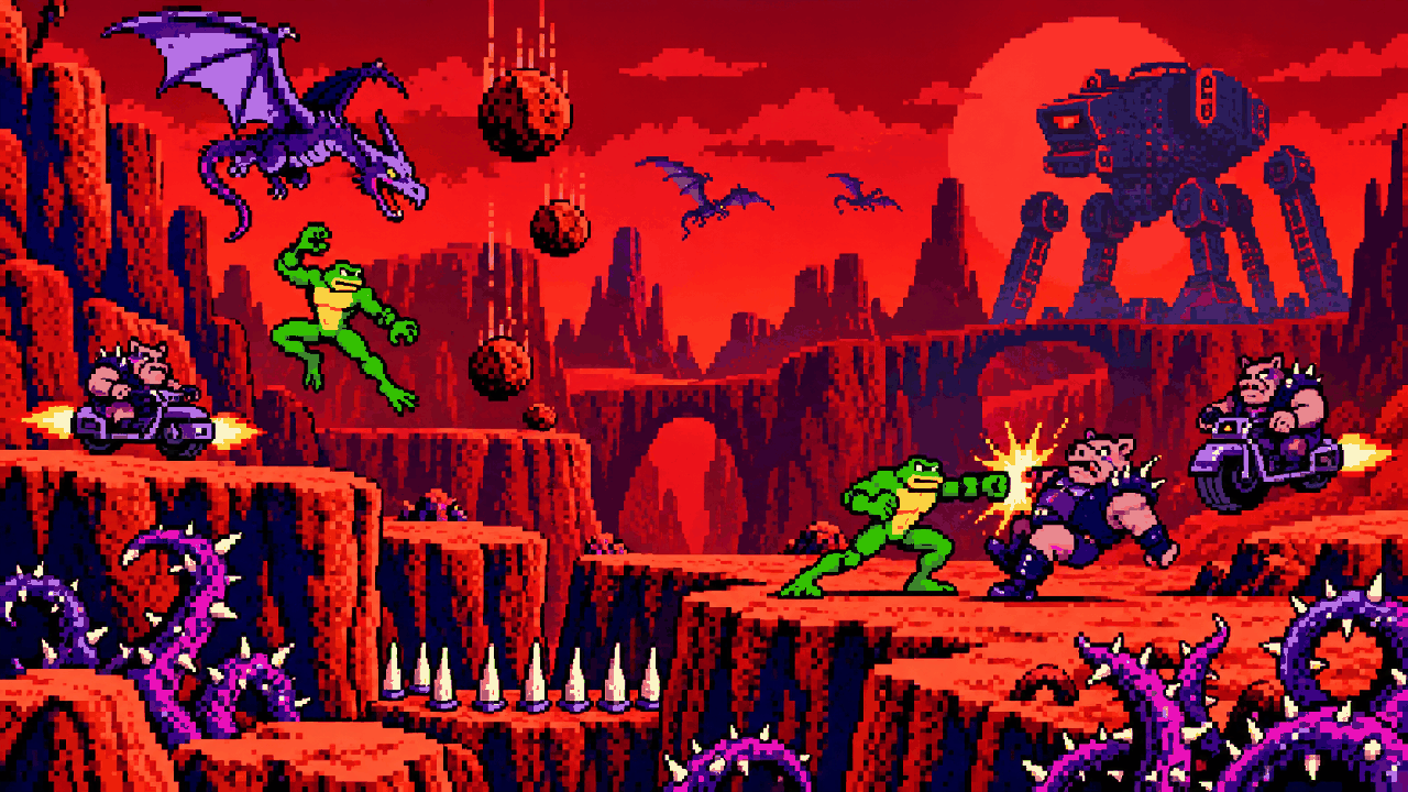 Ragnarok's Canyon com Psyko Pigs dragoes pedras e Tall Walker
