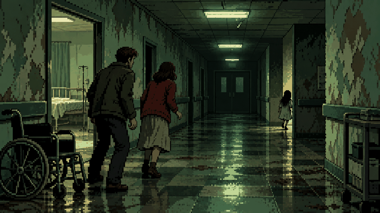 Hospital Brookhaven em Silent Hill 2 em pixel art