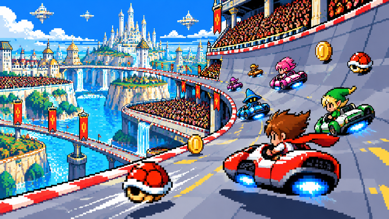 Corrida antigravidade inspirada em Mario Kart 8 dentro de um estádio