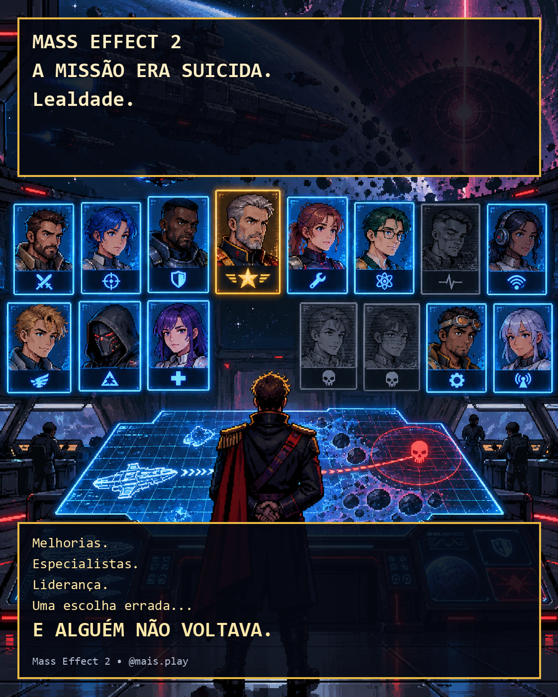 Shepard diante do painel da missão suicida