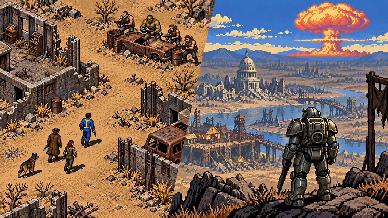 Fallout evoluindo de RPG isometrico para grande aventura em primeira pessoa