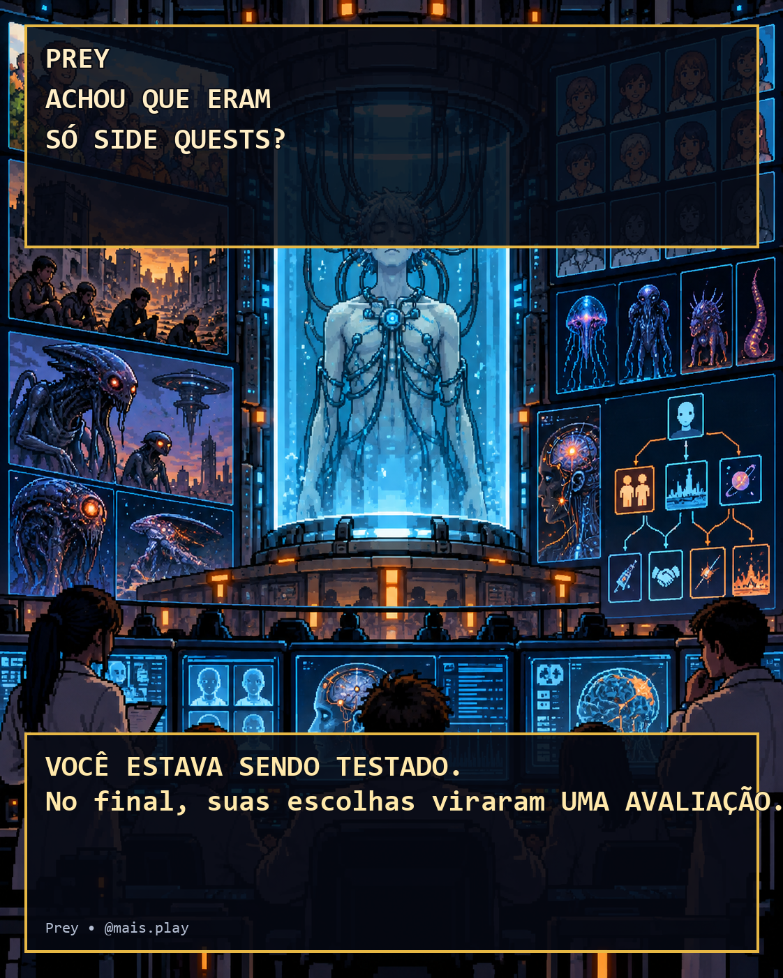 Morgan Yu observado por cientistas em uma sala de testes