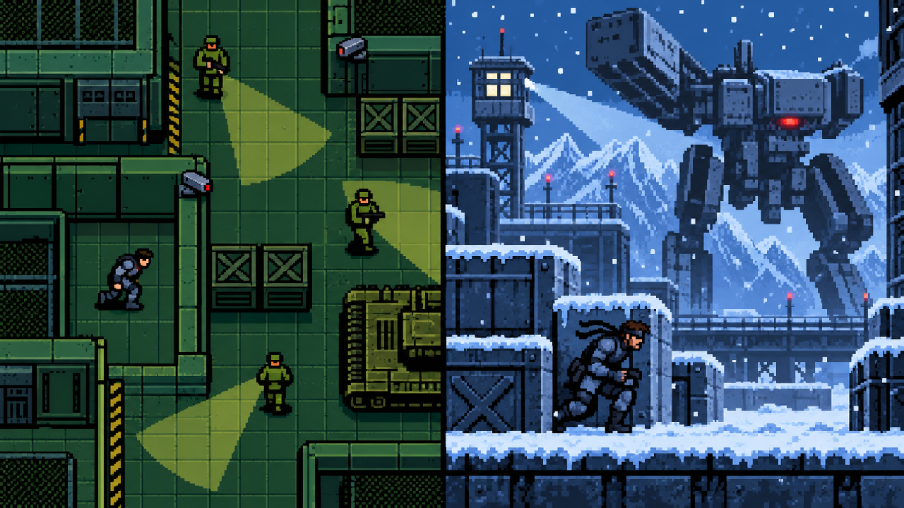 Metal Gear evoluindo do MSX para infiltracao cinematografica no PlayStation