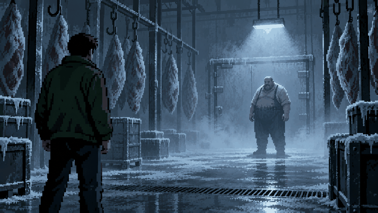Eddie em freezer sombrio de Silent Hill 2 em pixel art