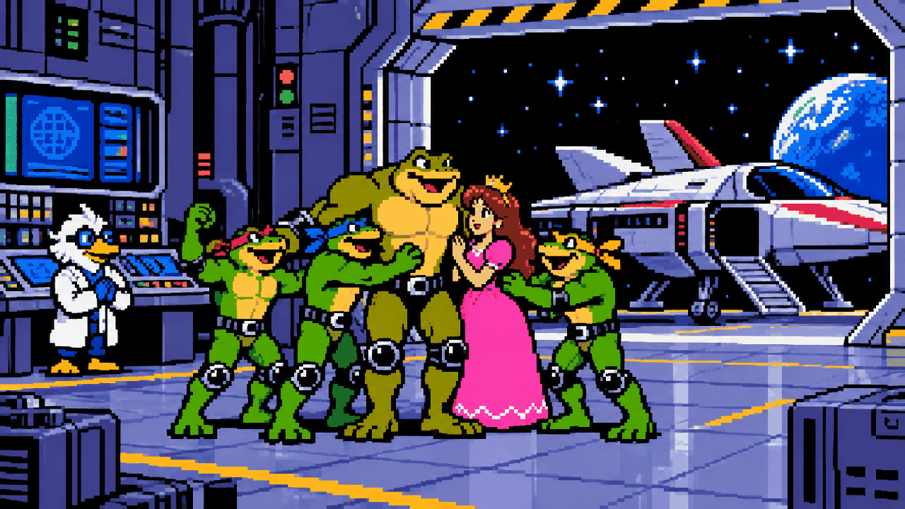 Resgate de Pimple e Princess Angelica com Professor T Bird e os Battletoads