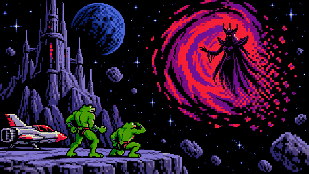 Dark Queen fugindo em vortice espacial apos a derrota