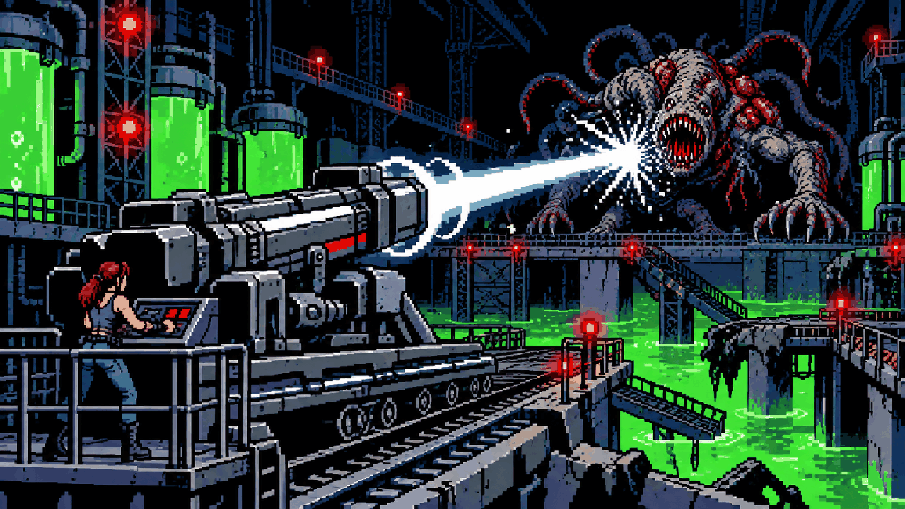 Jill destruindo Nemesis com arma experimental