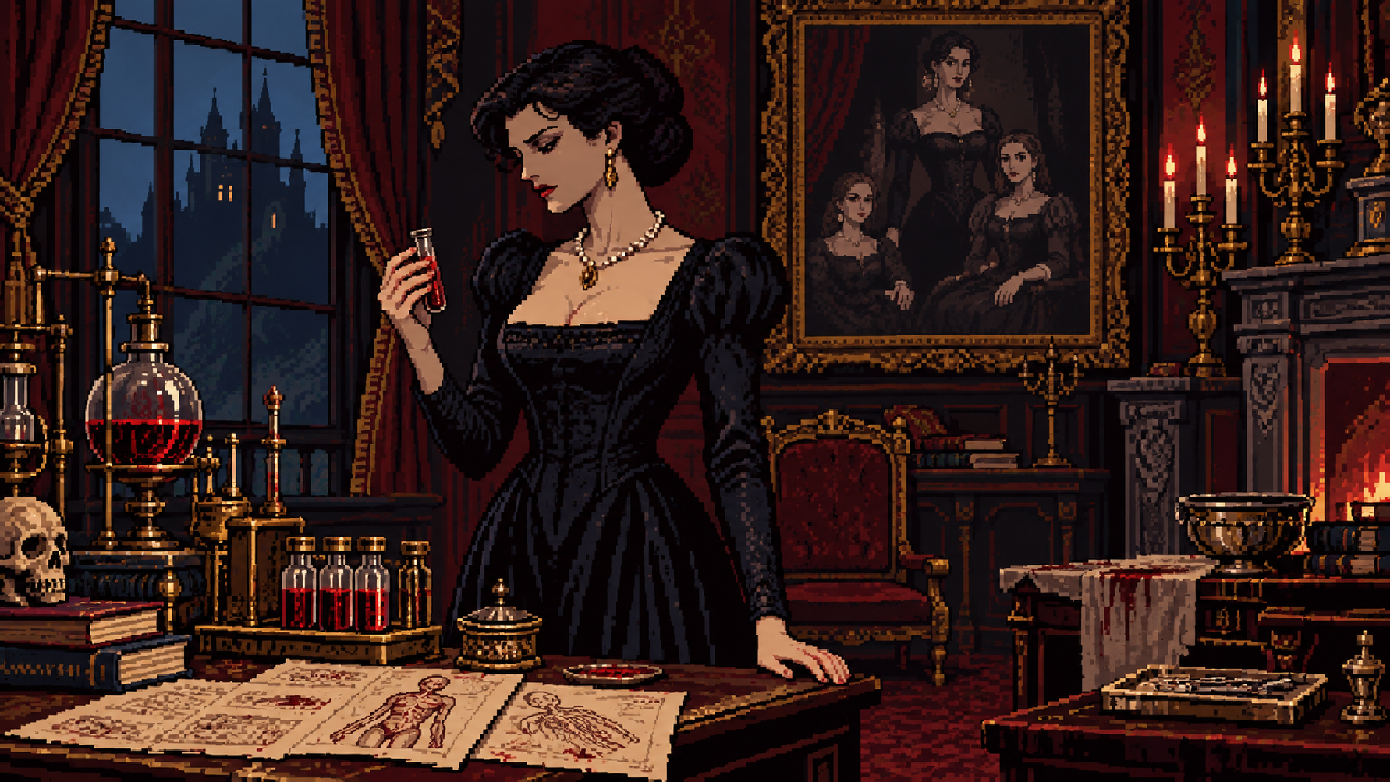 Alcina Dimitrescu antes da mutação em pixel art