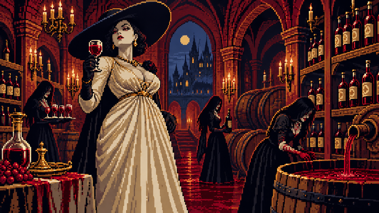 Enxames formando as filhas de Alcina Dimitrescu em pixel art