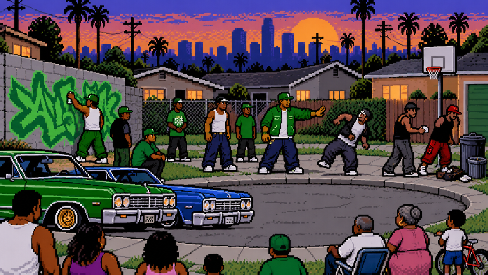 CJ reconstrói a Grove Street e recruta membros em pixel art