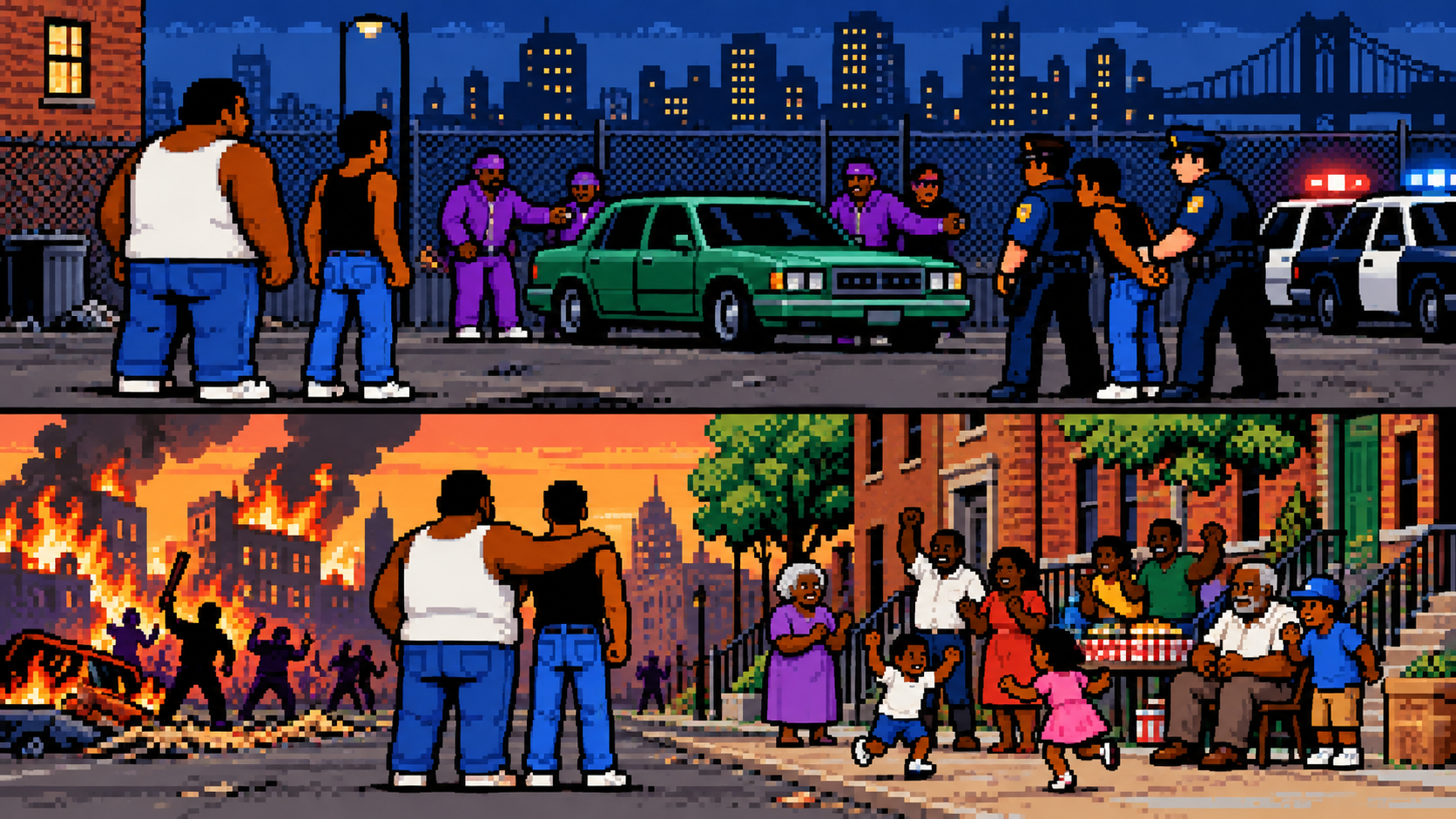 Traição e restauração da Grove Street em pixel art
