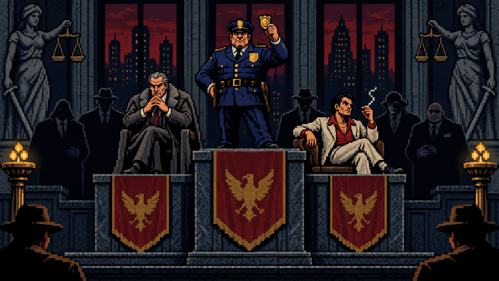 Pódio dos maiores vilões de GTA em pixel art