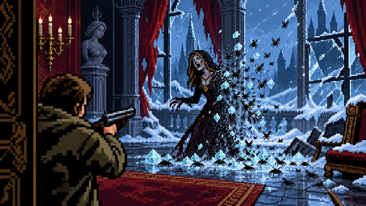 Quatro frascos do ritual de Rose Winters em pixel art