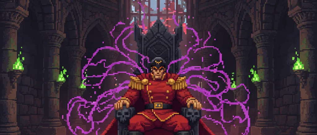 M. Bison com aura de Psycho Power em estilo pixel art 16-bit